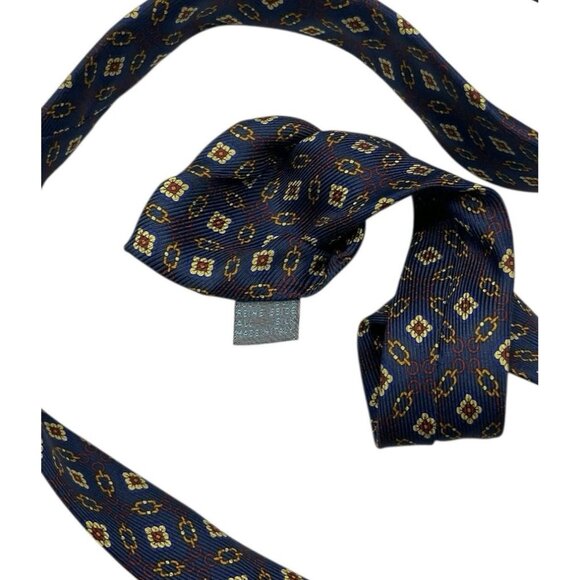 ZANOLINI Men's 100% Silk Necktie LUXURY Tie Navy Beige Geometric W:3.7" EUC - Picture 3 of 4